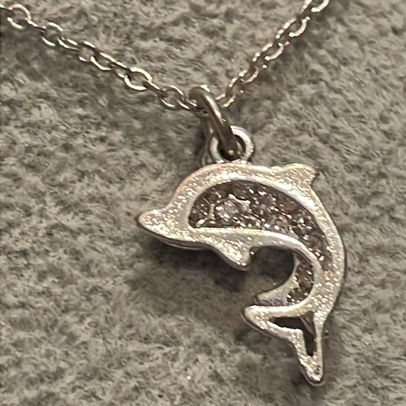 DOUBLE Dolphin Cz Diamond Necklace - Picture 1 of 11
